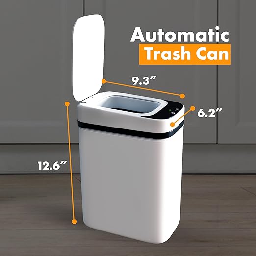 Loasil-H Automatic Smart Trash Can with Motion Sensor – 3 Gallon, Anti-Bag Slip Lid for Bathroom, Bedroom, Office, and Kitchen (White)