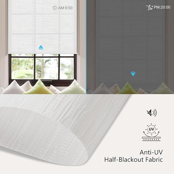 Aprilsmart Motorized Blinds with Remote,Light Filtering Motorized Roller Shades Work with Apple Homekit,Alexa,SmartThings,Google Home,Customize Blinds(Safari White-62)