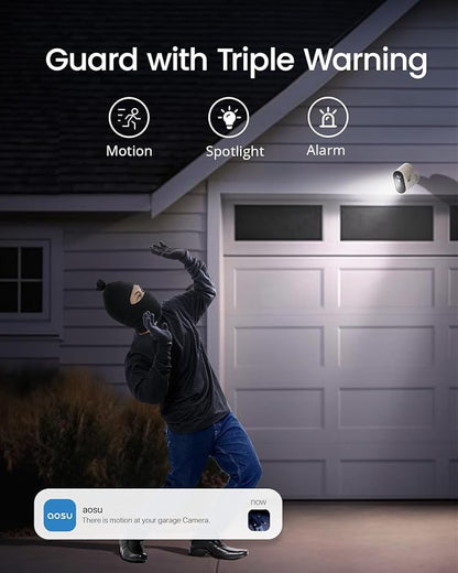 aosu Add-on Cam, 3K/5MP, Solar Powered, Up to 4PCS Security Cameras Can be Connected to 1 aosuBase, Requires SolarCam/WirelessCam System's aosuBase (Not Doorbell Base Station)