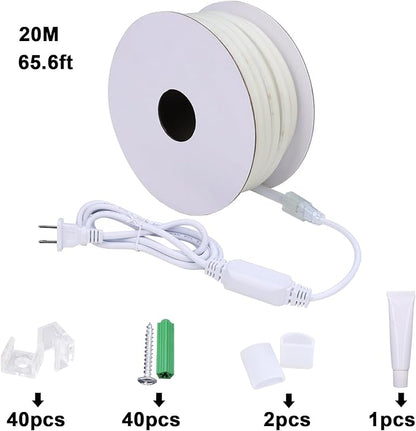 BENLUN AC 110V COB LED Strip Lights Outdoor Waterproof 65.6ft, 4000K Natural White Super Bright 200W CRI 90+ LED Rope Light, IP65 Flexible Cuttable, for Bedroom Garden Commercial House