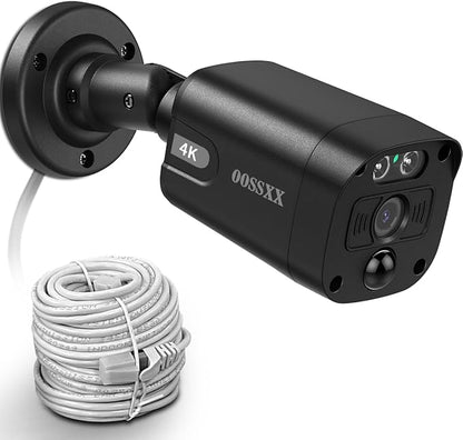 OOSSXX Black 4K IP 8MP PIR POE Extend Camera Outdoor Indoor Video Surveillance Security Waterproof Wired POE Camera