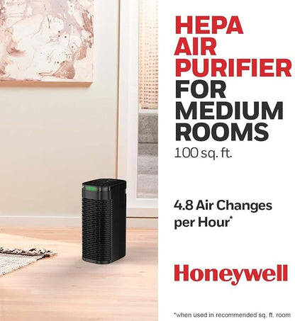 Honeywell InSight HEPA Air Purifier for Medium Rooms (100 sq ft). Allergen Reducer for Wildfire/Smoke, Pollen, Pet Dander & Dust. Air Quality Indicator and Auto Mode - Black, HPA080