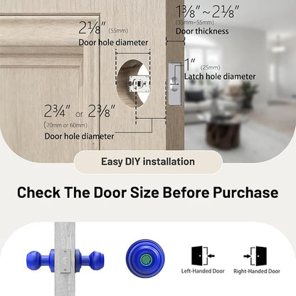 Smart Fingerprint Door Lock Knob, Tuya App Keyless Entry, Blue | Biometric Handle, Auto Lock, Remote Access，Easy Installation