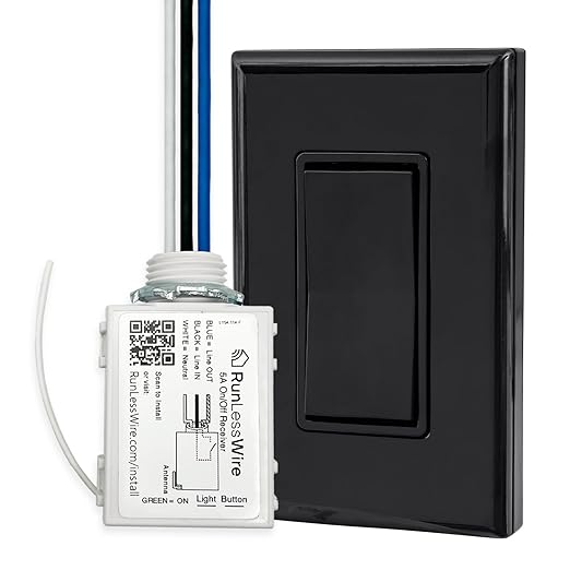 RunLessWire Single Pole Battery-Free DIY Wireless Light Switch Kit 150ft RF Range Self-Powered by Kinetic Energy for Fixtures & Outlets : 1 Remote Switch Controls 1 5A On/Off Receiver Black
