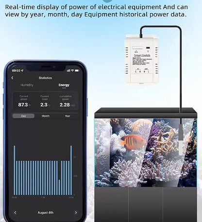 WiFi Temperature Controller Sensor Module, Tuya app Wireless Remote 16A Smart Switch with Energy Consumption Monitoring,Compatible with Alexa Google