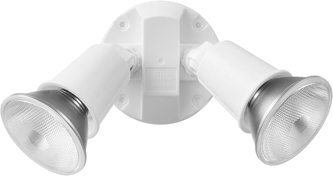 Globe Electric 240 W Twin Head White Hardwired Switch Activated Security Flood Light, Spotlight, Outdoor, Outside House Lights