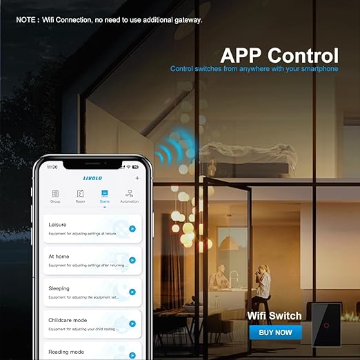 LIVOLO WiFi Touch Wall Switch for Smart Home, Compatible with Alexa & Google Home, Neutral Wire Required, 1 Gang, Tempered Glass Panel, (Black)