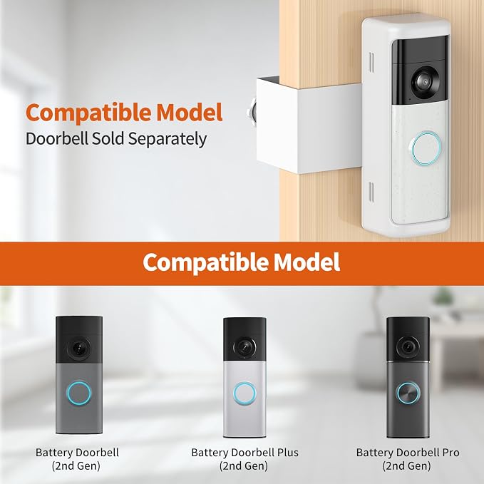 No-Drill Doorbell Mount with Rain Cover, Anti-Theft Door Bracket | Compatible with Battery Doorbell/Plus/Pro(2026 Model),Quick Install Doorbell Camera Holder for Rental Apartment,White