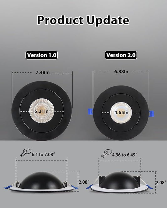 Adetu Recessed Lighting 6 inch, 360°+90° Adjustable Directional 6 inch 5CCT Gimbal Black Led Recessed Lighting, 2700K-5000K Dimmable Retrofit Eyeball Can Recessed Lights with Jbox, ET（Black-12 Pack）