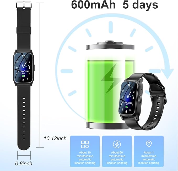 Fall Detection Smart Watch for Seniors with GPS Tracking, SOS Alert & HD Video Call, Waterproof Fitness Tracker for Dementia/Alzheimer’s, 4G Safety (Modern, Black)