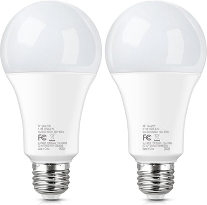 200-250 Watt Equivalent LED Light Bulb, A21 Super Bright LED Light Bulbs 25W, High Output 3050 Lumens, E26 Daylight White 5000K for Home, Office, Store, Garage, Warehouse, Garden, 2-Pack
