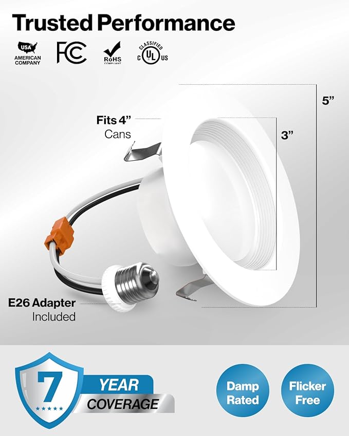 Sunco 10 Pack 4 Inch LED Recessed Lights, Retrofit Can Light for Ceiling, Baffle Trim, 660 LM, 11W (60W Equivalent), 5000K Daylight, Dimmable, Damp Rated ETL