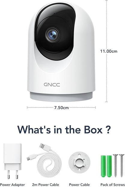 GNCC 2K Cameras for Home Security-Indoor Pan/Tilt Cameras for Baby Monitor/Pet Camera with Phone App, Night Vision, Motion Detection, 2-Way Audio, 24/7 SD Recordings, 2.4Ghz WiFi (2Pack)