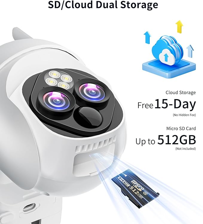 Dual-Lens Solar Security Cameras Wireless Outdoor, 10x Zoom to See Further 360 PTZ WiFi Camera for Home Security with Color Night Vision, AI Body Detection, 2-Way Audio, Spotlight Siren Alarm