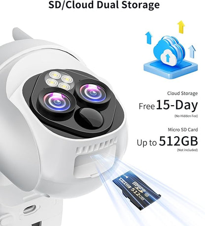 Dual-Lens Solar Security Cameras Wireless Outdoor, 10x Zoom to See Further 360 PTZ WiFi Camera for Home Security with Color Night Vision, AI Body Detection, 2-Way Audio, Spotlight Siren Alarm
