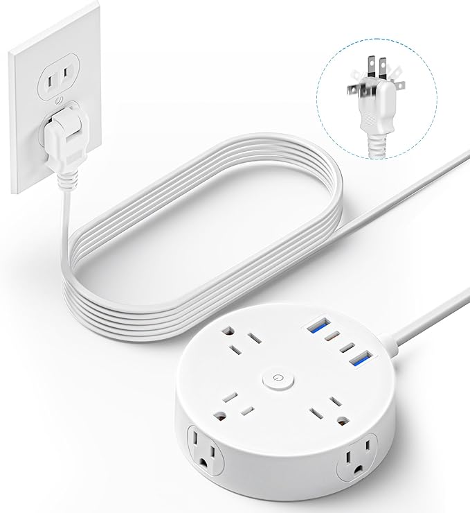 15FT 2 Prong Power Strip, Yozisital 2 Prong to 3 Prong Outlet Adapter, Flat Extension Cord, Surge Protector with Rotating Plug, 6 Outlets 4 USB(2 USB C), Wall Mount, Ideal for Non-Grounded Outlets