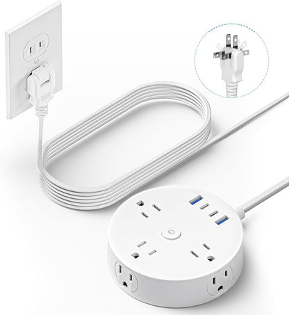 15FT 2 Prong Power Strip, Yozisital 2 Prong to 3 Prong Outlet Adapter, Flat Extension Cord, Surge Protector with Rotating Plug, 6 Outlets 4 USB(2 USB C), Wall Mount, Ideal for Non-Grounded Outlets