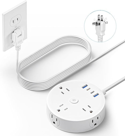 15FT 2 Prong Power Strip, Yozisital 2 Prong to 3 Prong Outlet Adapter, Flat Extension Cord, Surge Protector with Rotating Plug, 6 Outlets 4 USB(2 USB C), Wall Mount, Ideal for Non-Grounded Outlets