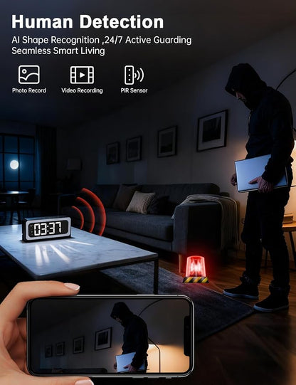 Clock Camera 2K,5G&2.4G WiFi Indoor Security Camera,Cameras for Home Security,3 in 1 Indoor Camera with Alarm,Full Color Night Vision,Local Storage