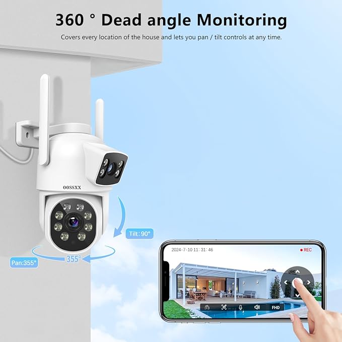 OOSSXX 2.7K 5MP PTZ Security Camera Outdoor Wireless with Dual Lens, 2-Way Audio, 5G/2.4Ghz WiFi 6, Outside Cameras for Home Security Surveillance System Indoor, Color Night Vision