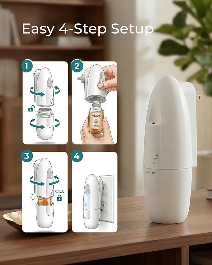 Smart Plug-in Waterless Oil Diffuser, Bluetooth/App Control, Up to 800 Sq Ft Coverage, Silent Cold-Air Diffuser for Home & Office, No Water, Pet & Kid Safe