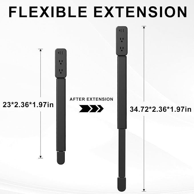 Electrical Outlet Extender Stick - Features USB-A, USB-C and 2 AC Outlets, Extends 22"-34", Rotates 180° Access Hard-to-Reach Outlets, Wall Plug Power Socket Expander Nightstands, Sofa, Desks and More