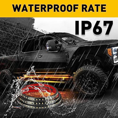 70 inch Truck LED Running Board Light Strip Sequential Amber Turn Signal DRL and White Courtesy Light 432 LEDs Waterproof Flexible Turn Signal Light Bar for Pickup Trucks Cars, Pack of 2