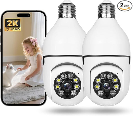 Hawkray Light Bulb Security Camera -5G& 2.4GHz WiFi 2K 3MP Security Cameras Wireless Outdoor Motion Detection and 911 Alarm Monitoring,Open AI Enabled,US Local Cloud, Color Night Vision(2 Pack)