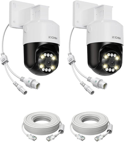 ZOSI 2Pack C296 5MP 3K PoE PT Add-On Camera Outdoor, AI Face Human Vehicle Detection & Siren Alarm, Starlight Night Vision, Auto Track, Floodlights, 5X Digital Zoom, Pan/Tilt, Only Work with ZOSI NVR