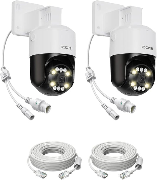 ZOSI 2Pack C296 5MP 3K PoE PT Add-On Camera Outdoor, AI Face Human Vehicle Detection & Siren Alarm, Starlight Night Vision, Auto Track, Floodlights, 5X Digital Zoom, Pan/Tilt, Only Work with ZOSI NVR