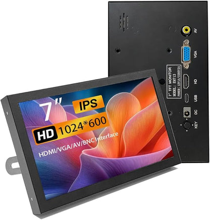 7 Inch Mini Monitor HDMI, Portable Vga Monitor with AV BNC 1024×600 LCD Screen with Built-in Speakers,IPS Multi-Function Small Display for Raspberry Pi PC/TV/DVD/CVBS