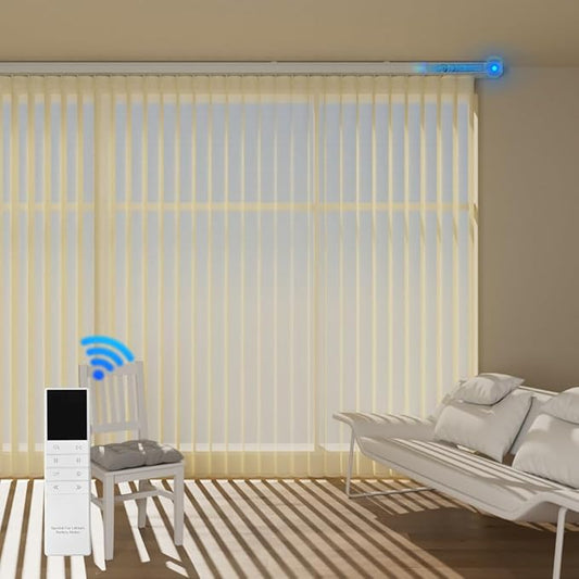 Motorized Sheer Vertical Blinds with Remote, Light Filtering Vertical Blind Sliding Door Blinds Remote Control Blinds for Sliding Glass Door Customize, Beige