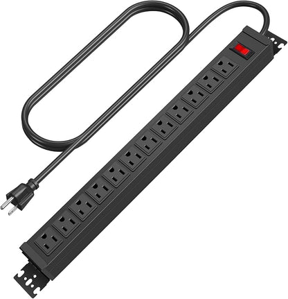 HHSOET Rotating 12 Outlet Surge Protector Power Strip 1200J, 25FT, Black, 1 | Metal Heavy Duty and Versatile Outlet Strip, Mountable Power Strip Suitable for Households Offices Industries