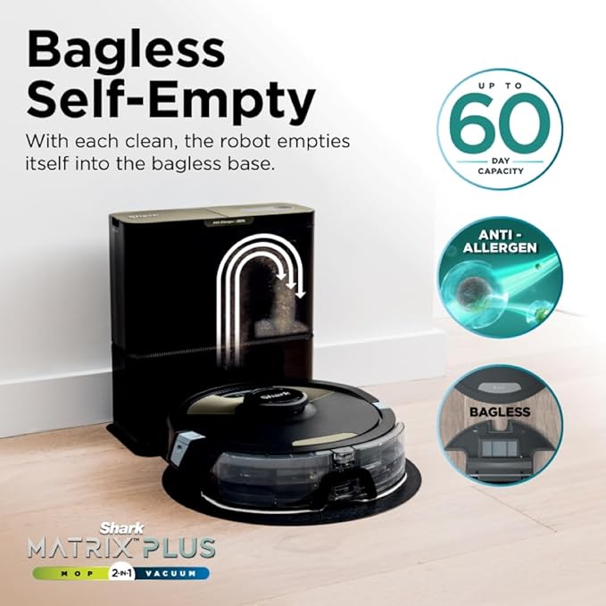 Shark AI Ultra 2-in-1 Robot Vacuum & Mop with Sonic Mopping, Matrix Clean, Home Mapping, HEPA Bagless Self Empty Base and 2 Microfiber Mopping Pads (Renewed), Black/Gold