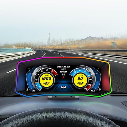 OTPerformance P4 HUD Meter Speed OBD2 + GPS Dual System Digtial Speedometer, Smart Gauge, Speed, Voltage, Engine RPM, OverSpeed Warning, Water Temperature, Turbo Pressure