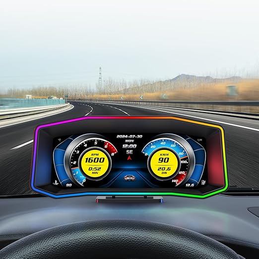 OTPerformance P4 HUD Meter Speed OBD2 + GPS Dual System Digtial Speedometer, Smart Gauge, Speed, Voltage, Engine RPM, OverSpeed Warning, Water Temperature, Turbo Pressure