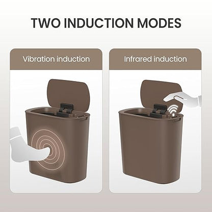 Cesun Automatic Motion Sensor Bathroom Trash Can with Lid, 2.6 Gallon Touchless Trash Bin, Smart Plastic Slim Garbage Can Small Brown Wastebasket for Toilet, Office, rv, Bedroom, Living Room