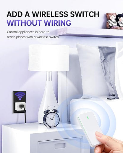 Remote Control Outlet, Wireless Wall Mounted Light Switch, 15A/1500W Remote Plug in On Off Switch for Lamps & Household Appliances, No Wiring, 300 FT RF Range, Compact Design, TUV Listed