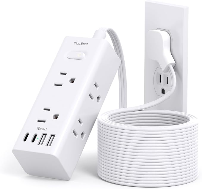15Ft Extension Cord with Multiple Outlets, Flat Plug Power Strip Surge Protector with 15 Ft Long Cord, 6 Outlet 3 USB Ports (2 USB C), Multi Outlet Wall Plug for Travel, College, Dorm Room Essentials