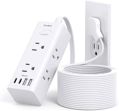15Ft Extension Cord with Multiple Outlets, Flat Plug Power Strip Surge Protector with 15 Ft Long Cord, 6 Outlet 3 USB Ports (2 USB C), Multi Outlet Wall Plug for Travel, College, Dorm Room Essentials