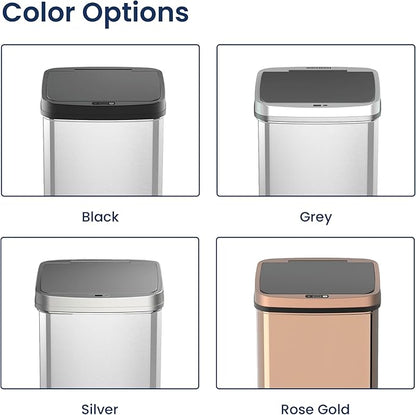 Ninestars 13 Gallon Automatic Trash Can, 50L Touchless Motion Sensor Garbage Can with Odor-Sealing Lid, Rectangular Stainless Steel, Silver Trim