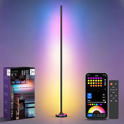 APPECK RGBW 60 Inch Floor Lamp, Standing Lamps with App Control | Smart Corner Floor Flamp Color Changing Modern Standing Lamps with 110 Scenes for Bedroom, Living Room,Compatible with Alexa