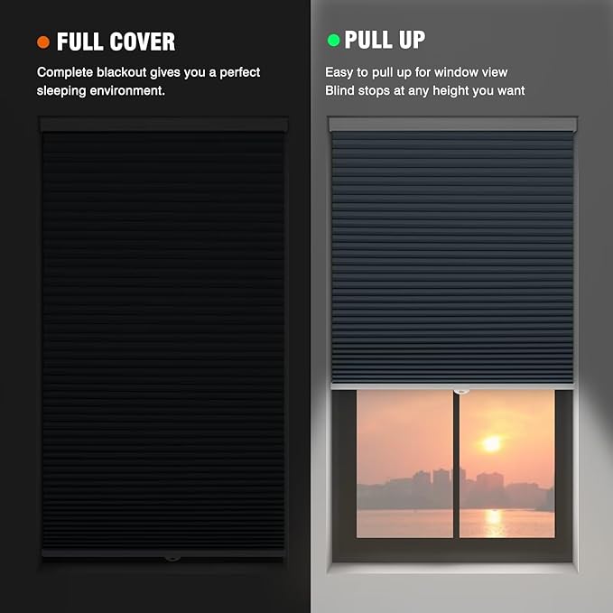 Changshade Cellular Shades Blackout Cordless Custom Size, Honeycomb Indoor Window Blinds Room Darkening 1.5 inch Cell Pleated Easy to Install for Home, Office, Bedroom, Nursey,Dark Blue