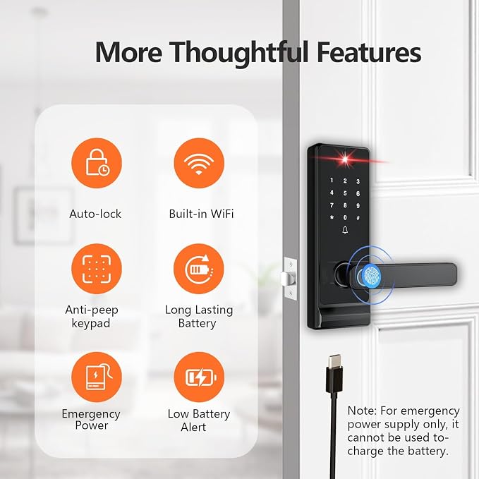 Smart Lock with Camera, Doorbell, Lever Handle, Screen for Front Door
