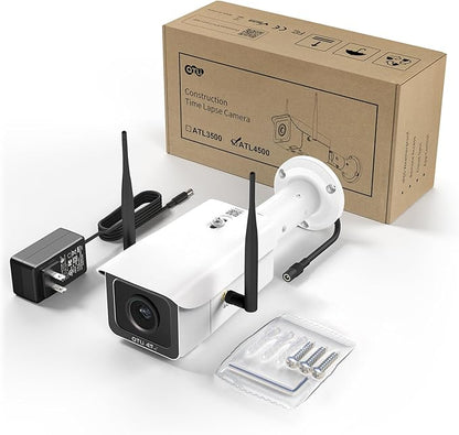 ATLI 4G LTE 4K Time Lapse Camera Dual Band WiFi Construction Outdoor 8MP UHD Resolution 110°Wide Angle App Control Live Preview Remote Access IP67 Weatherproof Pre-Installed 512GB Memory Card