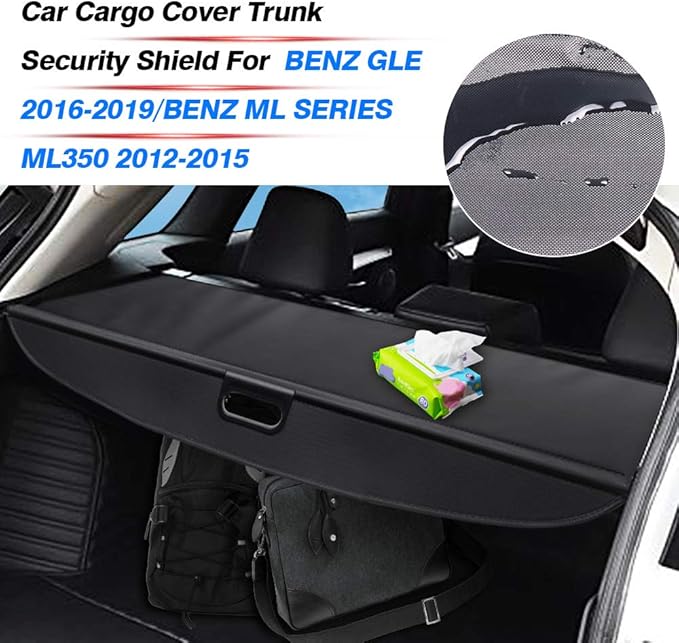 Powerty Retractable Cargo Cover for Mercedes Benz GLE 2016-2019/ Benz ML Series ML350 2012-2015, Canvas Texture Trunk Cover Privacy Screen Rear Security Shade for Benz Accessories(NOT for GLE 43 AMG)