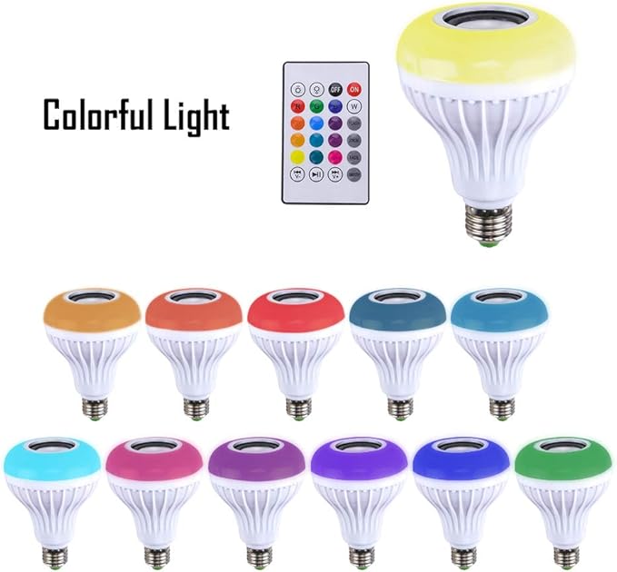LED Light Bulb Bluetooth Speaker, White + RGB + Yellow Light Ball Bulb Colorful Lamp Smart Music Bulb Audio Bluetooth Speaker with Remote Control for Home,Party,Bar,Garden or Spook House