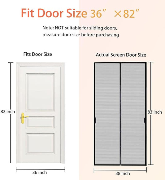 FEGO Magnetic Screen Door Fit Door Size:36"x82", Screen Itself Size 38"x83", Enjoy Breeze, Hands Free Entry, Reinforced Fiberglass Mesh Anti-Tearing, Pet & Kid Friendly, Strong Magnets for Patio/Front