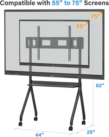 Metal Gray Adjustable Portable Stand for 55-75" Interactive Whiteboards, Four Smooth Rolling Wheels with Locking Function, Stable and Durable Design for Office, Classroom, and Home Use