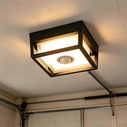 Outdoor Ceiling Light with Motion Sensor, IP65 Waterproof 6.3 inch Porch Lights Outdoor, 20W 3000K LED Square Exterior Wall Lamp for Patio Balcony Terrace
